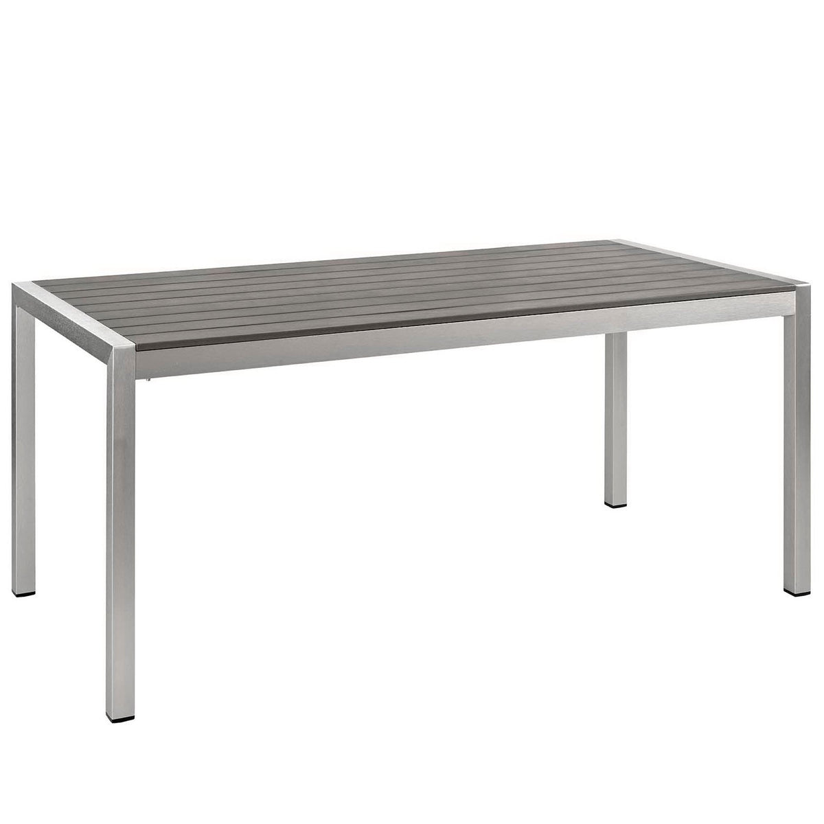 Shore 9 Piece Outdoor Patio Aluminum Dining Set with gray slatted top and silver frame on Tampa Home & Garden Store