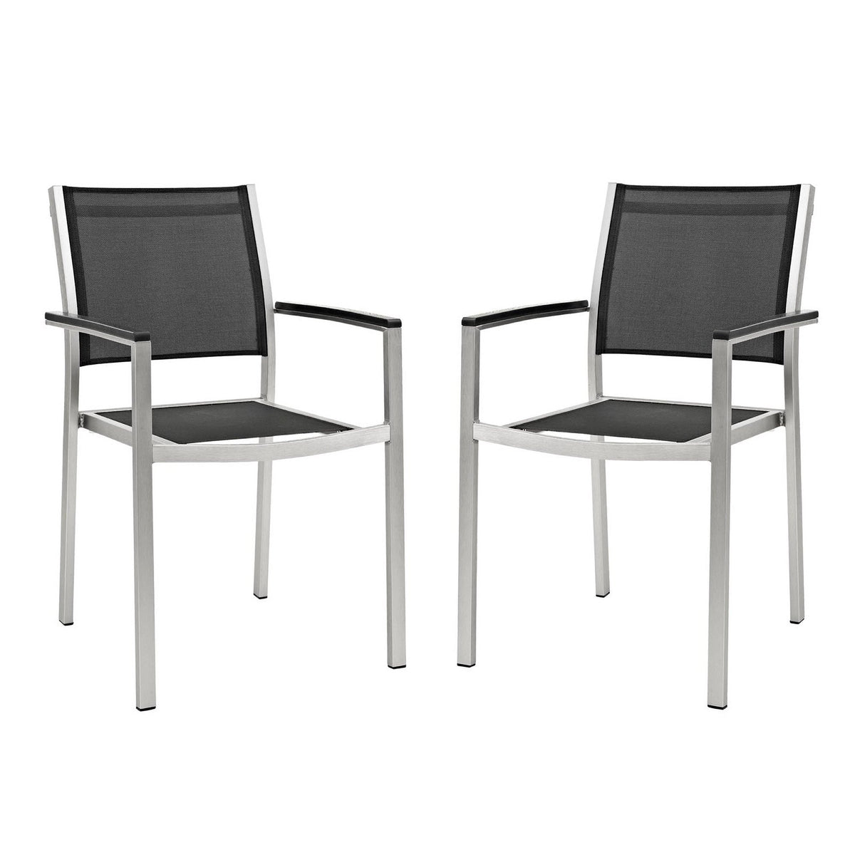 Shore Outdoor Patio Aluminum Dining Chairs set of 2 by Modway, black mesh seats and backs on Tampa Home & Garden Store
