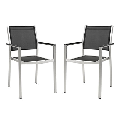 Shore Outdoor Patio Aluminum Dining Chairs set of 2 by Modway, black mesh seats and backs on Tampa Home & Garden Store