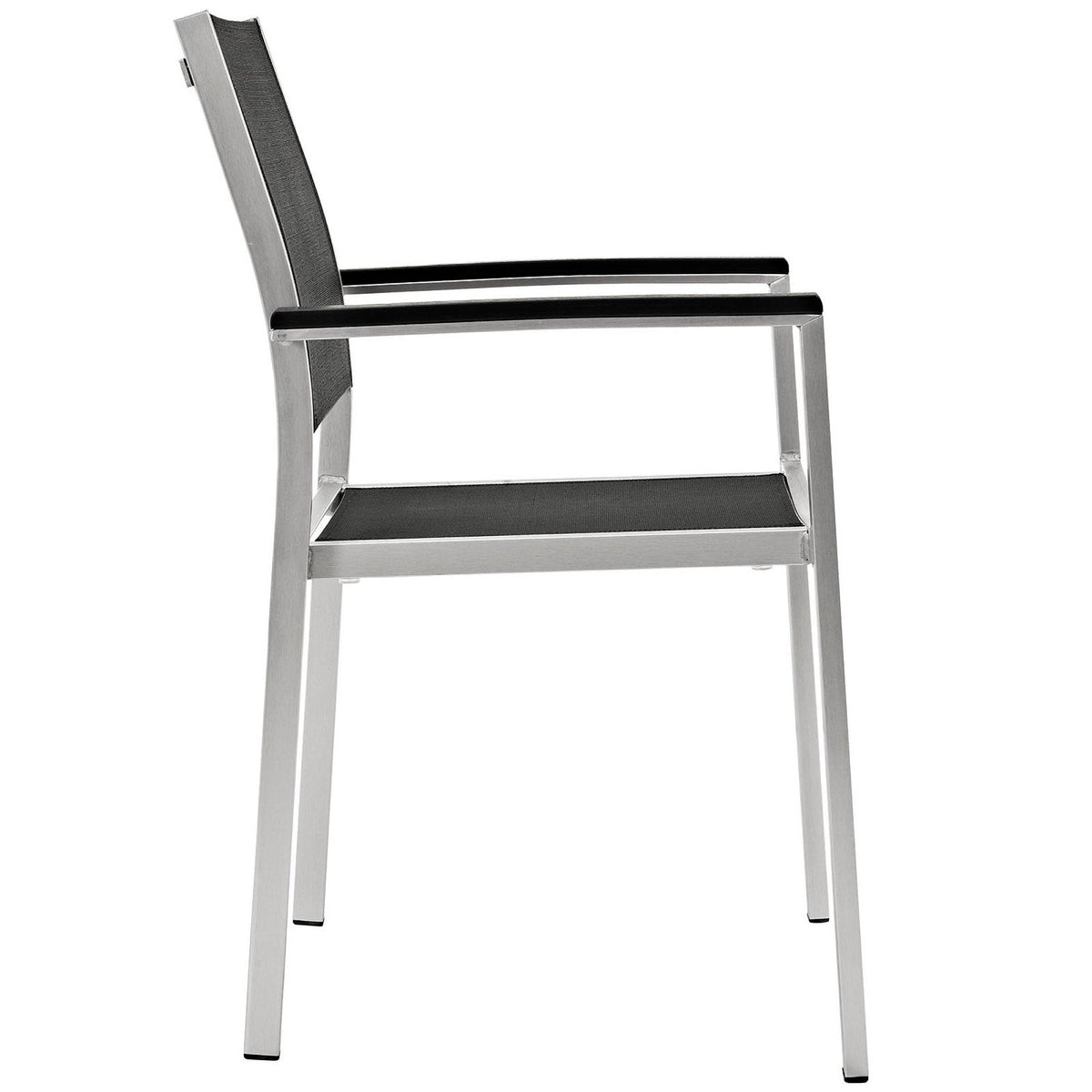 Shore outdoor patio aluminum dining chair by Modway with black mesh seat and back, silver frame on Tampa Home & Garden Store