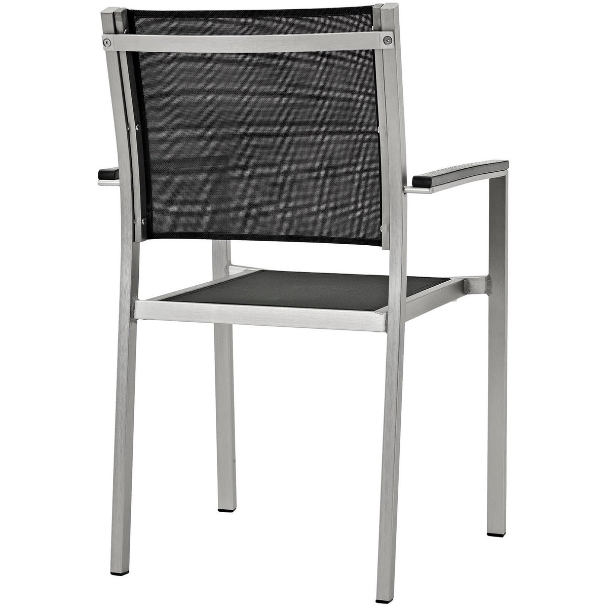 Shore outdoor aluminum dining chair set of 2, brushed aluminum frame with black mesh back on Tampa Home & Garden Store