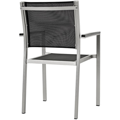 Shore outdoor aluminum dining chair set of 2, brushed aluminum frame with black mesh back on Tampa Home & Garden Store
