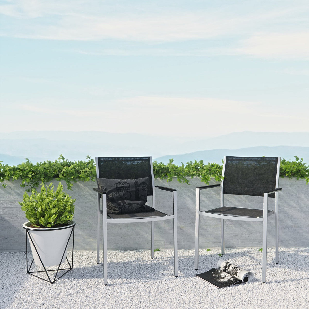 Shore Outdoor Patio Aluminum Dining Chair Set of 2 by Modway, black mesh on Tampa Home & Garden Store