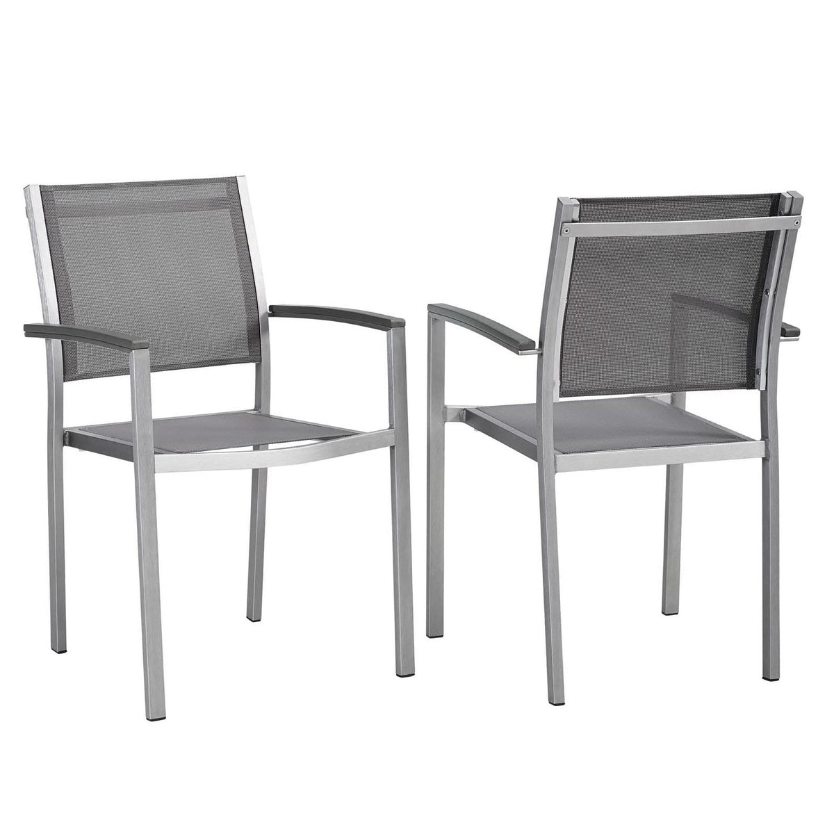 Shore Outdoor Patio Aluminum Dining Chair Set of 2 Modway, silver frames with gray mesh backs on Tampa Home & Garden Store