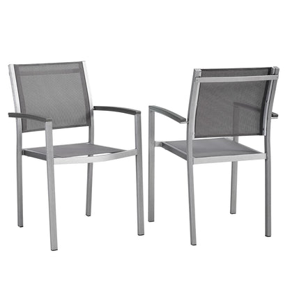 Shore Outdoor Patio Aluminum Dining Chair Set of 2 Modway, silver frames with gray mesh backs on Tampa Home & Garden Store
