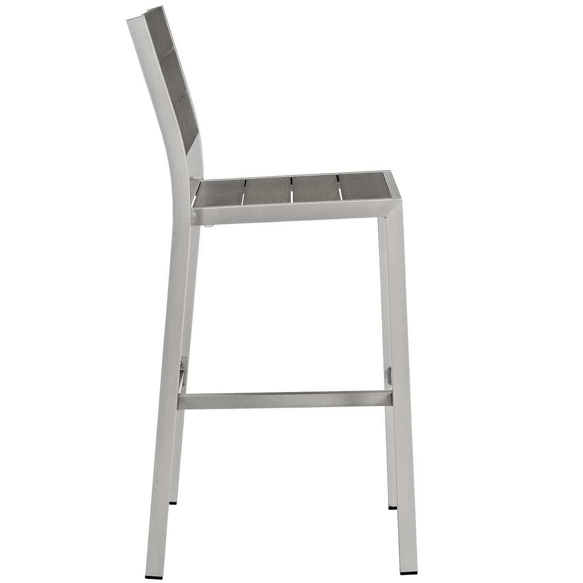 Shore outdoor aluminum dining chair, silver metal frame with slatted seat and back on Tampa Home & Garden Store