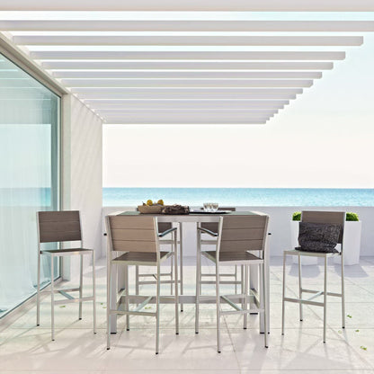 Shore 7 Piece Outdoor Patio Aluminum Dining Set six bar-height chairs in taupe frame by Modway on Tampa Home & Garden Store