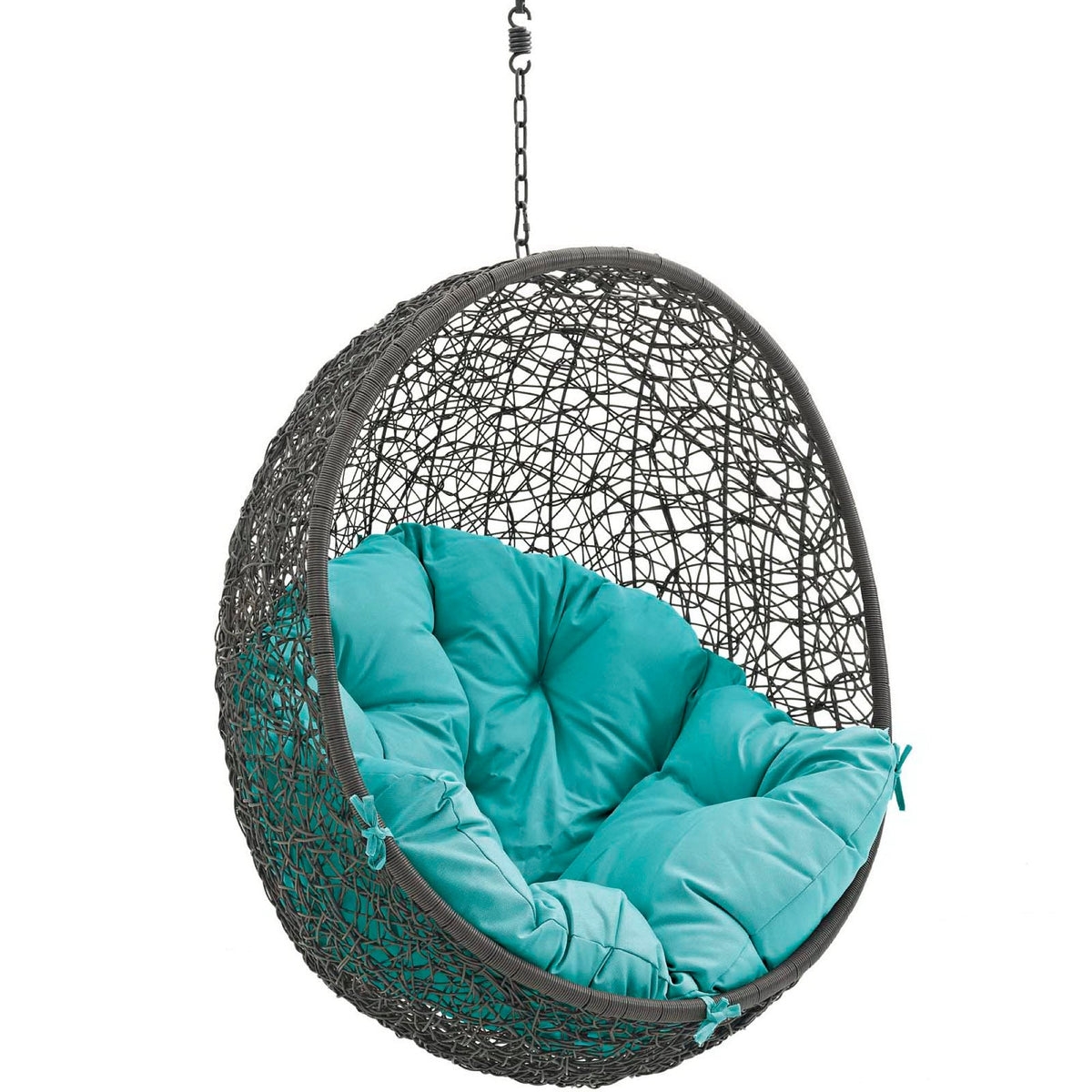 Hide Outdoor Patio Swing Chair Without Stand in gray woven rattan with teal cushions on Tampa Home & Garden Store