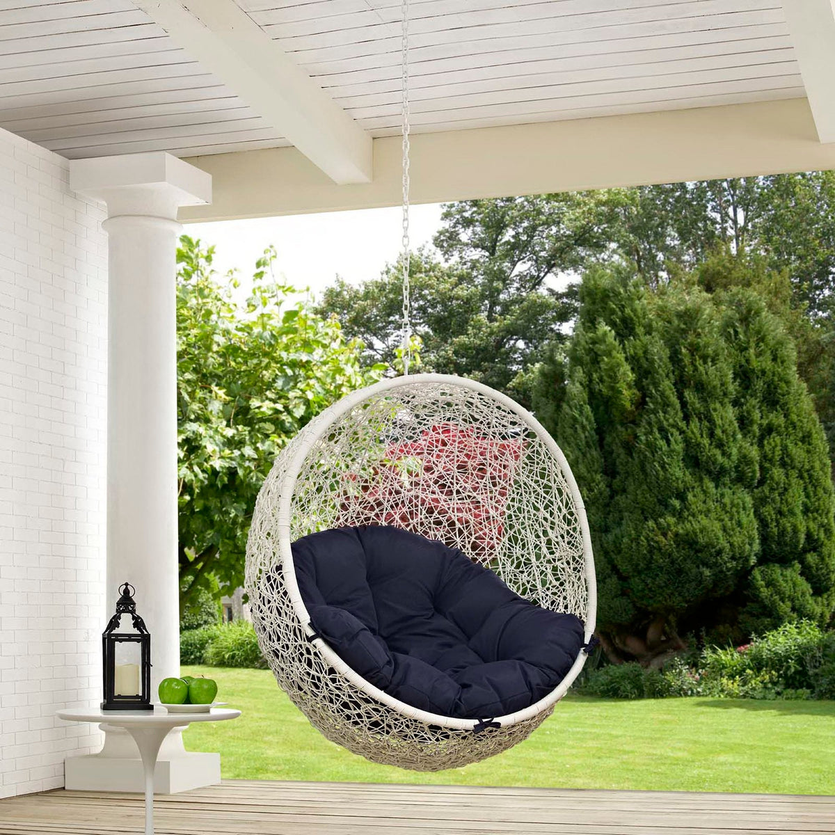 Hide Outdoor Patio Swing Chair Without Stand by Modway, wicker egg chair with navy cushions on Tampa Home & Garden Store