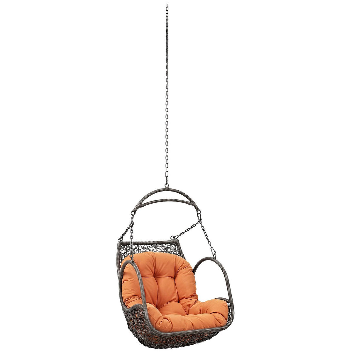 Arbor patio swing chair without stand; Modway woven wicker frame, orange cushion, hanging chain on Tampa Home & Garden Store