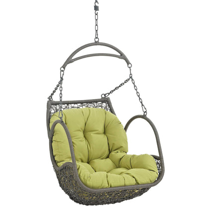 Arbor outdoor patio swing chair hanging gray wicker with lime cushion without stand on Tampa Home & Garden Store