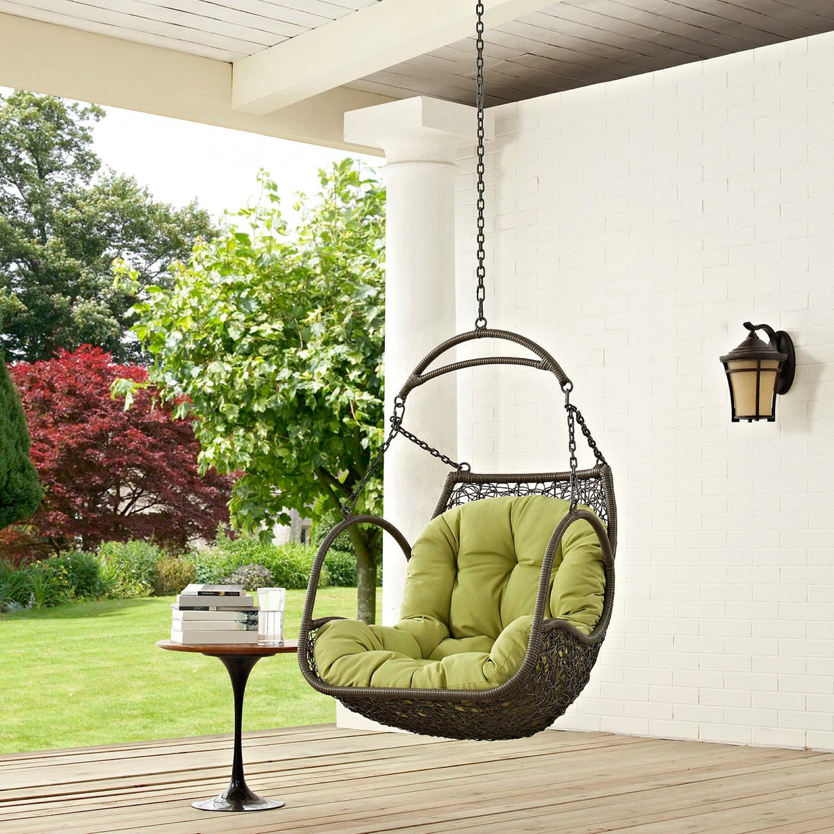 Arbor outdoor patio swing chair without stand by Modway, wicker hanging daybed with lime cushion on Tampa Home & Garden Store