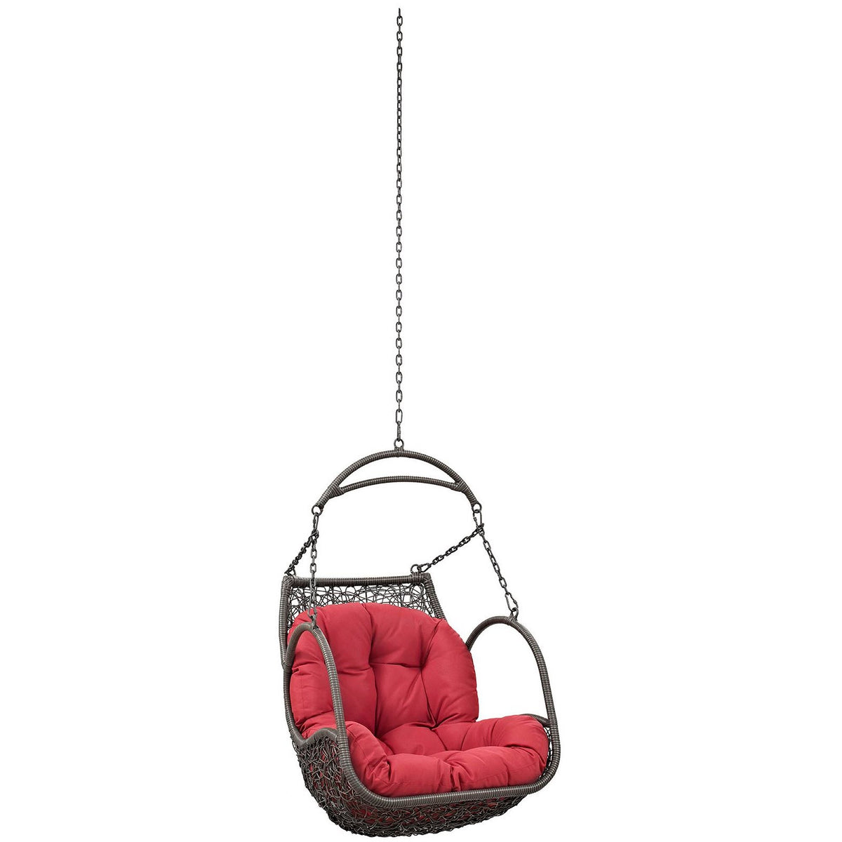 Arbor Outdoor Patio Swing Chair Without Stand by Modway, hanging wicker chair with red cushion on Tampa Home & Garden Store