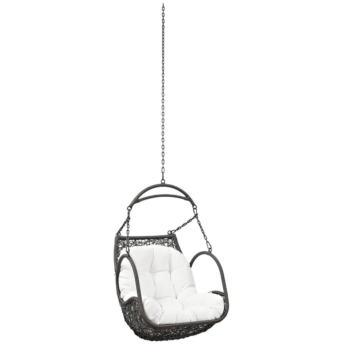 Arbor Outdoor Patio Swing Chair Without Stand by Modway, black rattan with white cushion, chain on Tampa Home & Garden Store