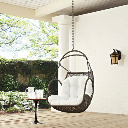 Arbor Outdoor Patio Swing Chair Without Stand brown wicker with white cushions by HouseOfZazla on Tampa Home & Garden Store