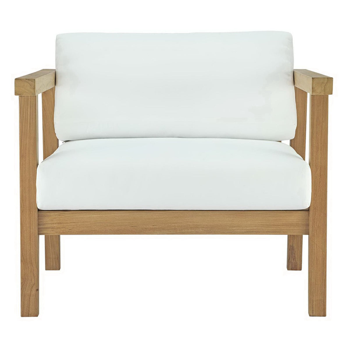 Bayport 6 Piece Outdoor Patio Teak Set by Modway sofa sectional with white cushions and natural teak frame on Tampa Home & Garden Store