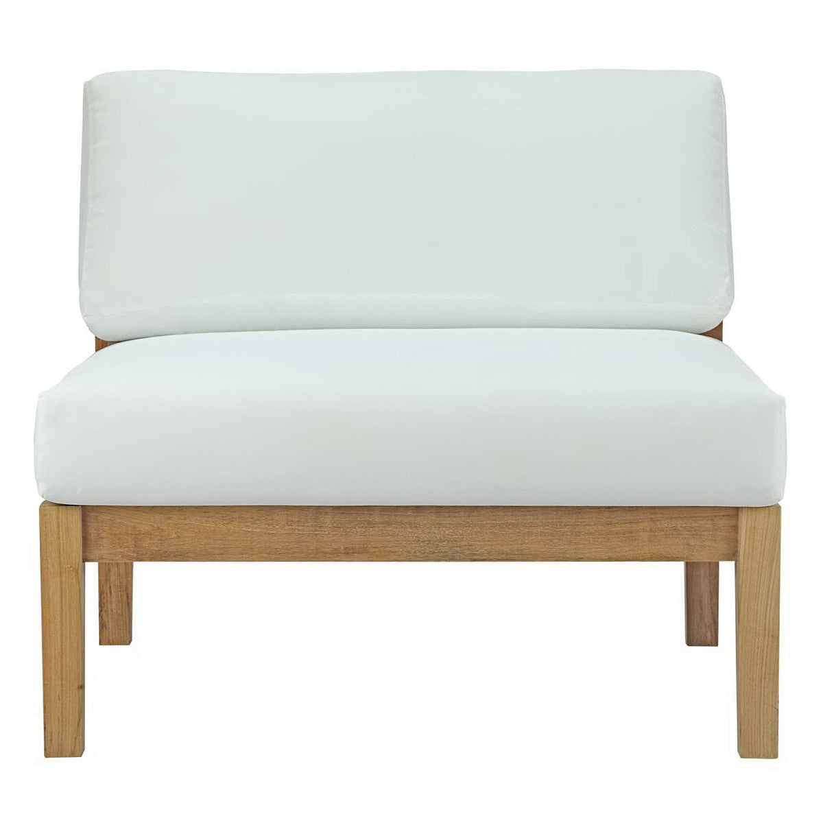 Bayport 4-Piece outdoor teak sofa with white cushions on wood frame on Tampa Home & Garden Store