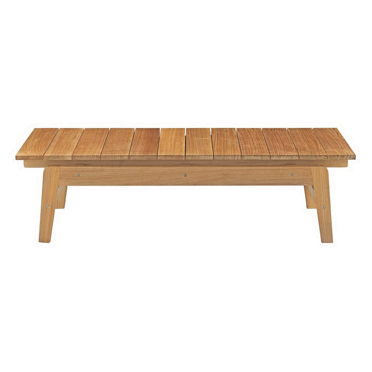 Bayport teak outdoor bench with slatted top in natural finish on Tampa Home & Garden Store