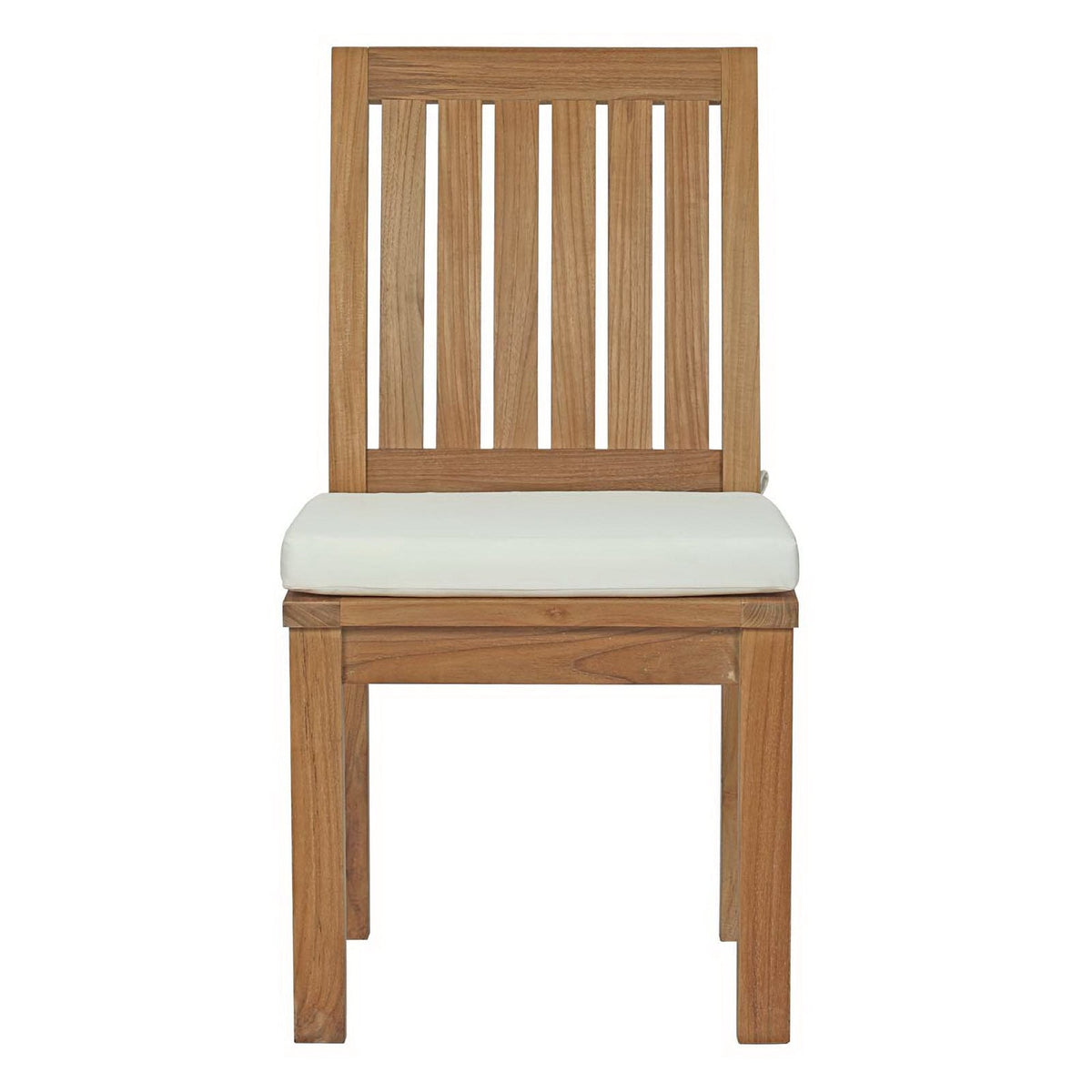 Marina Outdoor Teak Dining Chair by Modway, white cushion, slatted back outdoor dining on Tampa Home & Garden Store
