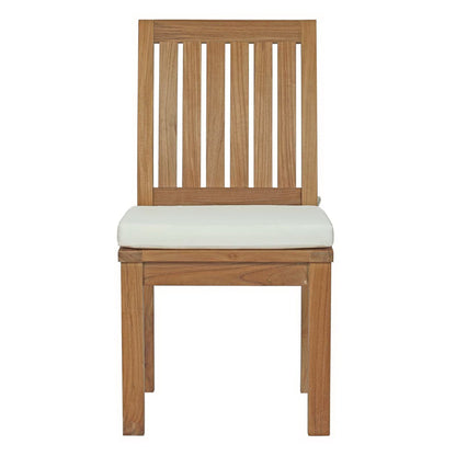 Marina Outdoor Teak Dining Chair by Modway, white cushion, slatted back outdoor dining on Tampa Home & Garden Store