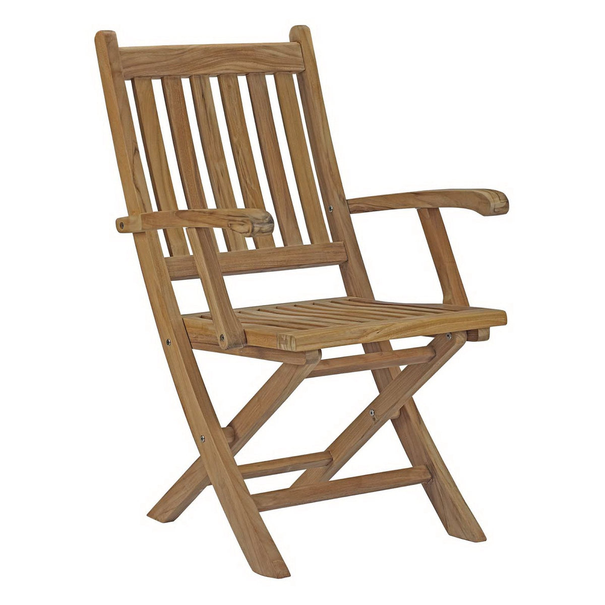 Marina outdoor teak folding chair by Modway with slatted back and seat, natural finish on Tampa Home & Garden Store