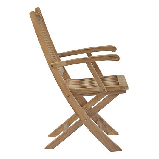 Marina outdoor teak folding chair, natural wood, slatted back and seat, folding design on Tampa Home & Garden Store