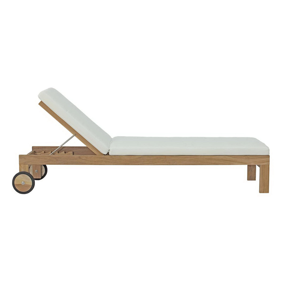 Upland outdoor teak chaise lounge with white cushions and natural wood frame on Tampa Home & Garden Store