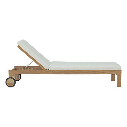 Upland outdoor teak chaise lounge with white cushions and natural wood frame on Tampa Home & Garden Store