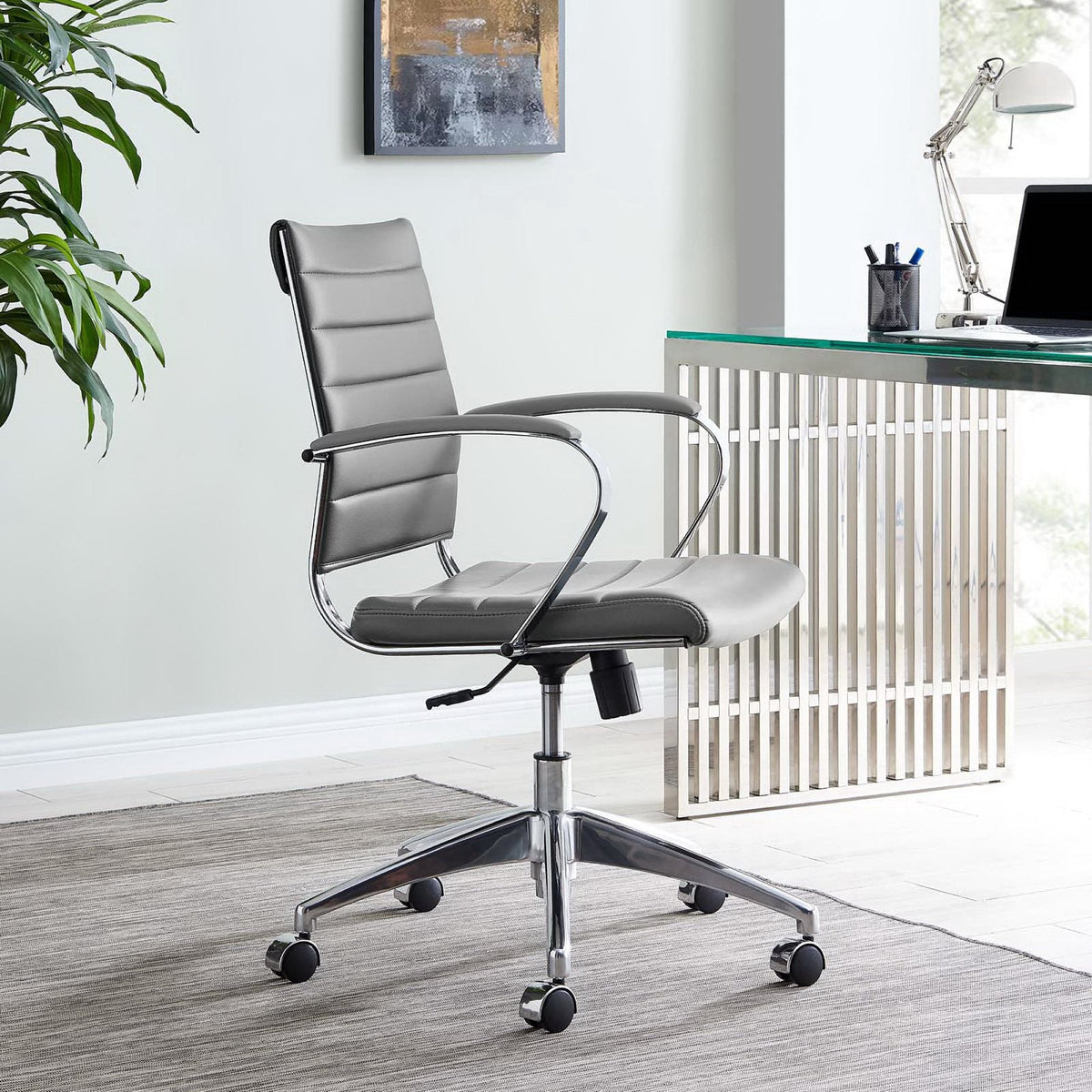 Jive Mid Back Office Chair by Modway, gray bonded leather with chrome base on Tampa Home & Garden Store