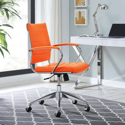 Jive Mid Back Office Chair orange upholstery chrome frame five-star wheeled base on Tampa Home & Garden Store