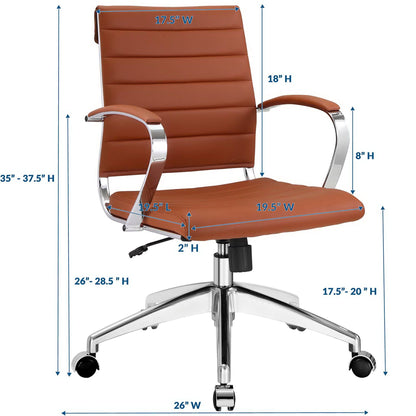 Jive Mid Back Office Chair by Modway, brown leather upholstery with chrome frame on Tampa Home & Garden Store