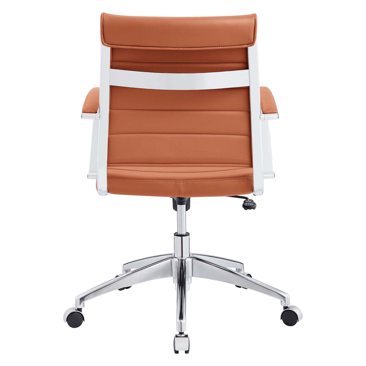 Jive Mid Back Office Chair orange-brown leather with white metal frame and chrome base on Tampa Home & Garden Store