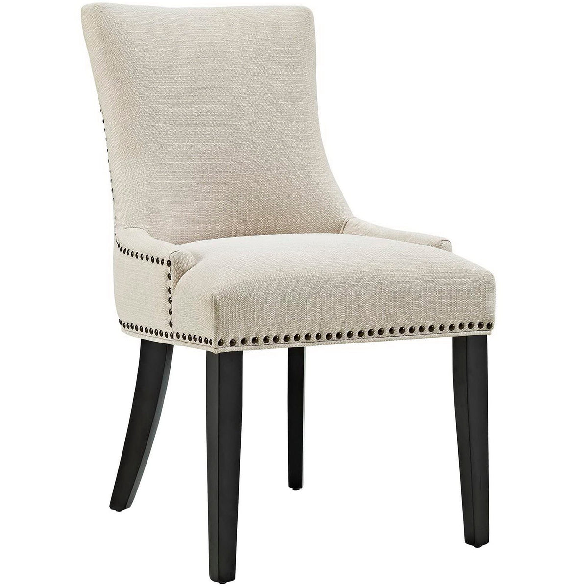 Marquis Fabric Dining Side Chair set of 2 beige fabric with nailhead trim and dark legs on Tampa Home & Garden Store