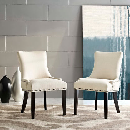 Marquis Fabric Dining Side Chair Set of 2 by Modway, beige upholstery, dark wood legs on Tampa Home & Garden Store