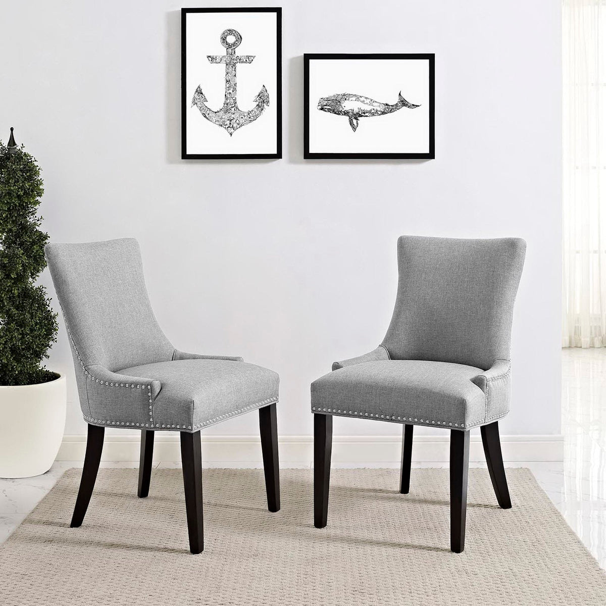 Marquis Fabric Dining Side Chair Set of 2 by Modway gray upholstery with dark wood legs on Tampa Home & Garden Store