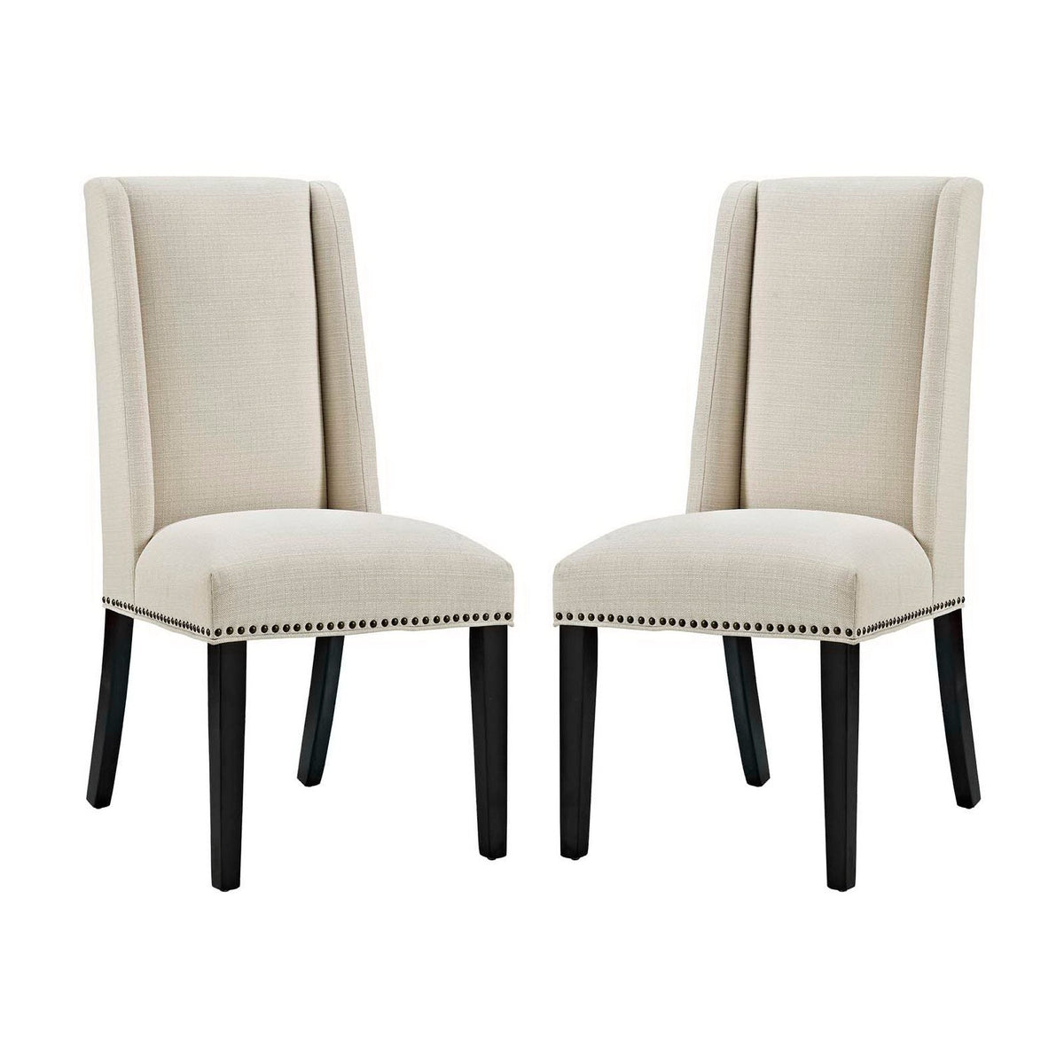 Baron fabric dining chair set of 2 in beige with dark legs and nailhead trim on Tampa Home & Garden Store