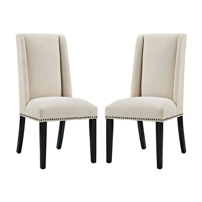 Baron fabric dining chair set of 2 in beige with dark legs and nailhead trim on Tampa Home & Garden Store