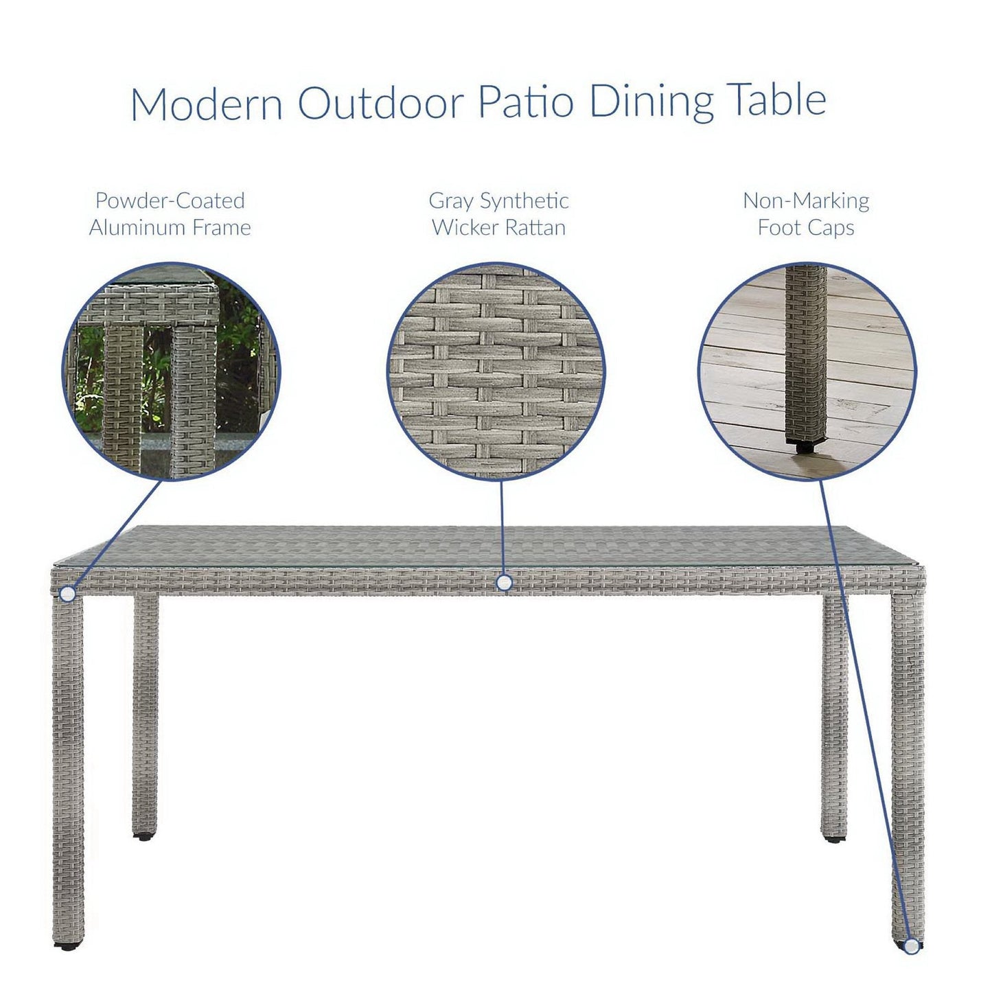 Aura 68 Inch Outdoor Wicker Patio Dining Table