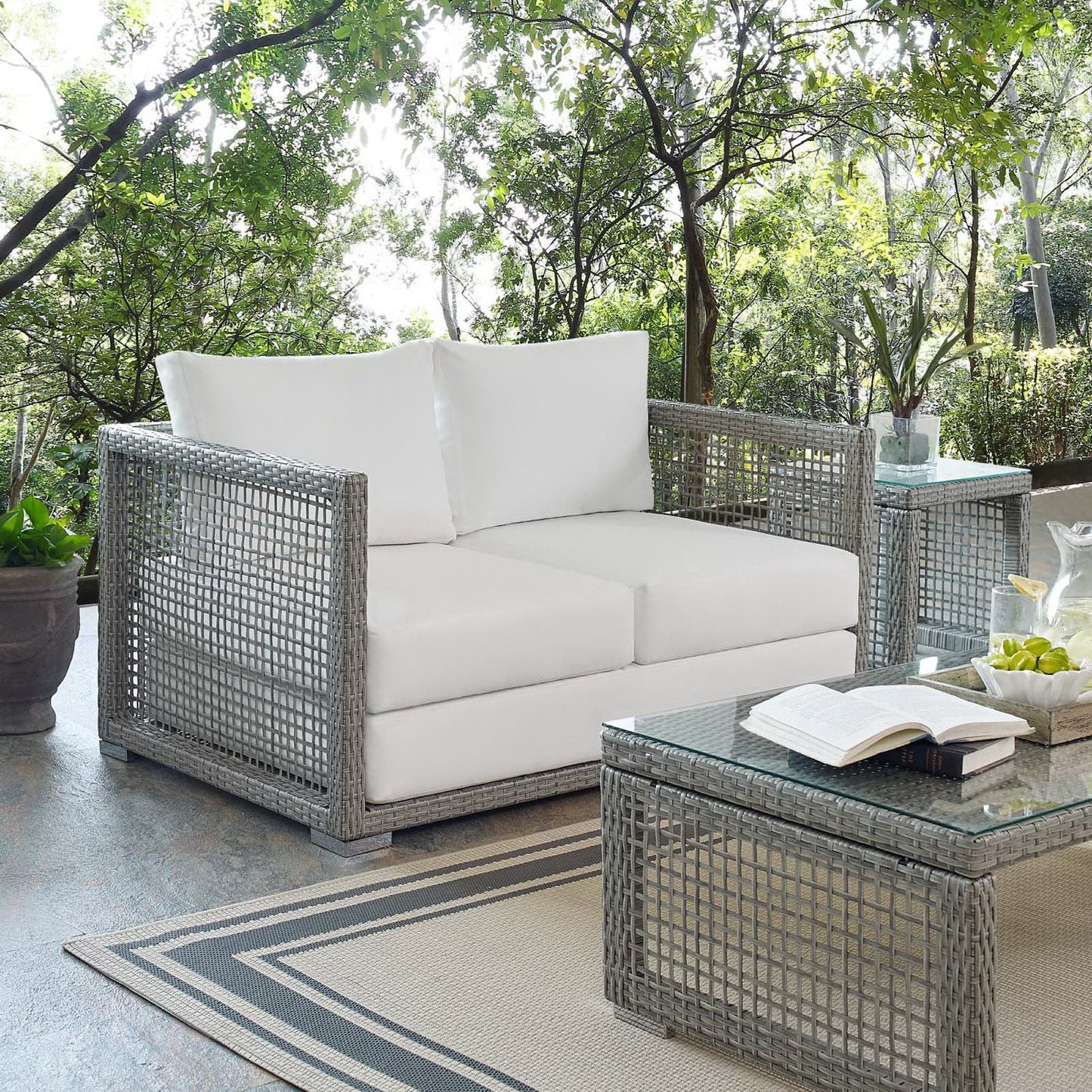 Aura Outdoor Patio Wicker Loveseat For A Yard