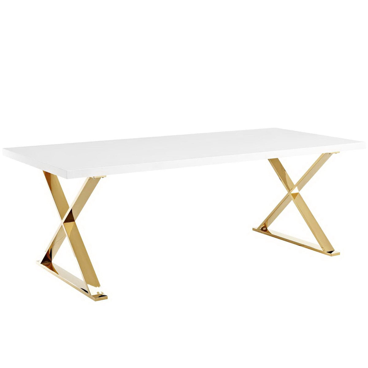 Sector Dining Table by Modway, white top and gold geometric X-frame legs on Tampa Home & Garden Store