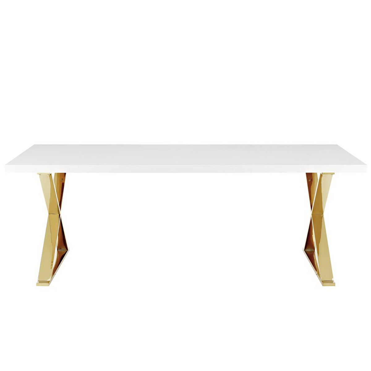 Sector Dining Table by Modway with white rectangular top and gold metal trestle legs on Tampa Home & Garden Store