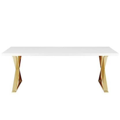 Sector Dining Table by Modway with white rectangular top and gold metal trestle legs on Tampa Home & Garden Store