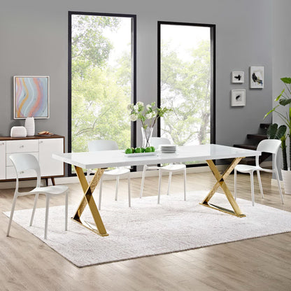 Sector Dining Table by Modway white tabletop with gold X-frame legs on Tampa Home & Garden Store