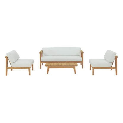 Bayport 4 Piece Outdoor Teak Set by Modway with light gray cushions; sofa, 2 chairs, table on Tampa Home & Garden Store