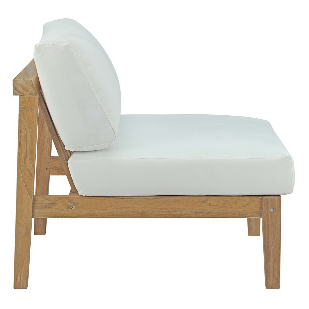 Bayport 4 Piece Outdoor Teak Sofa Sectional with white cushions, teak frame by Modway on Tampa Home & Garden Store