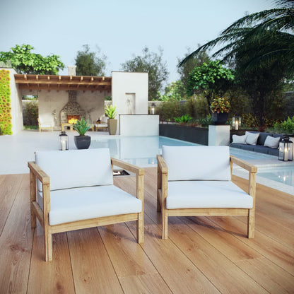 Bayport 2 Piece Outdoor Teak Patio Set by Modway with white cushions and teak frames on Tampa Home & Garden Store
