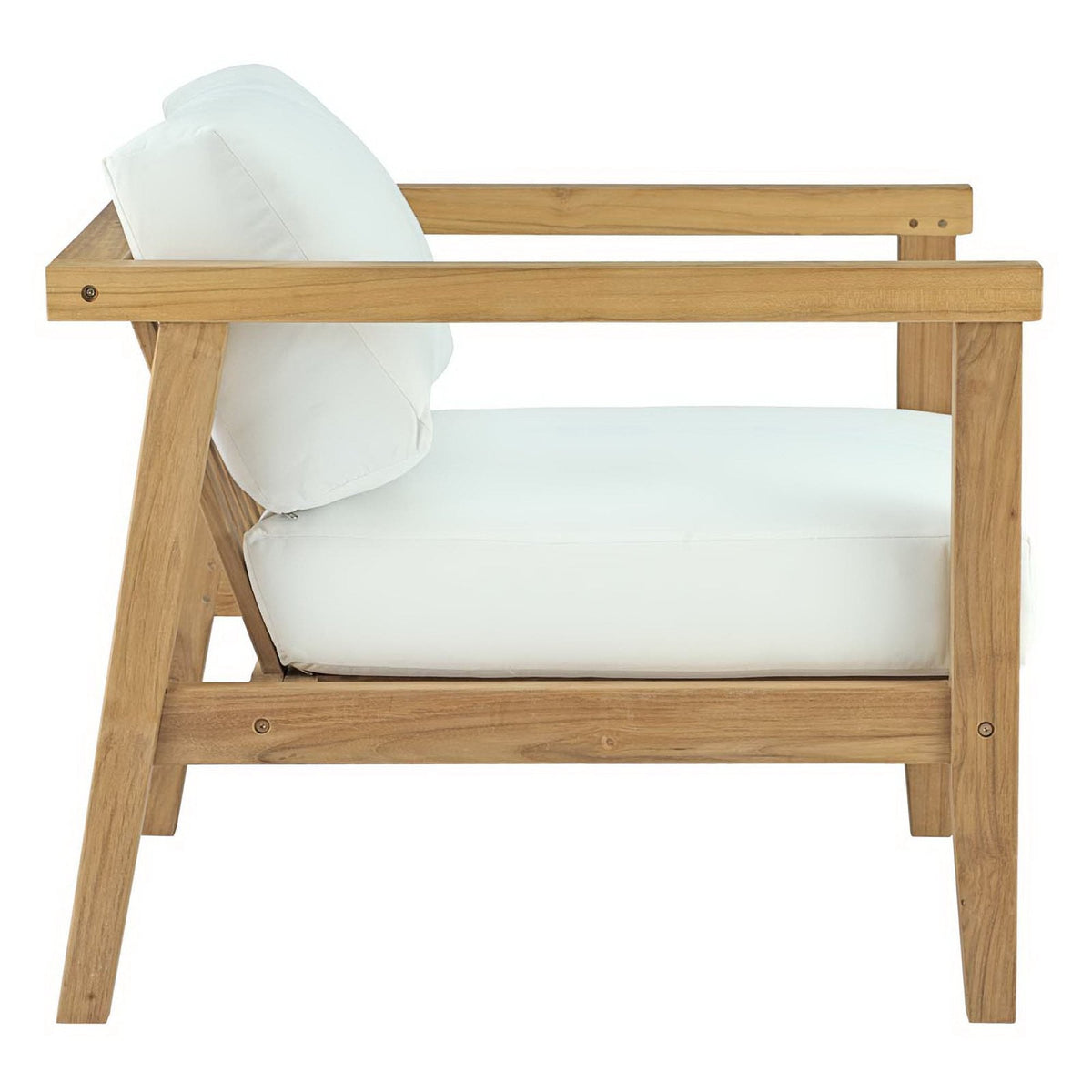 Bayport 4-Piece Outdoor Teak Set sofa sectional with white cushions on Tampa Home & Garden Store