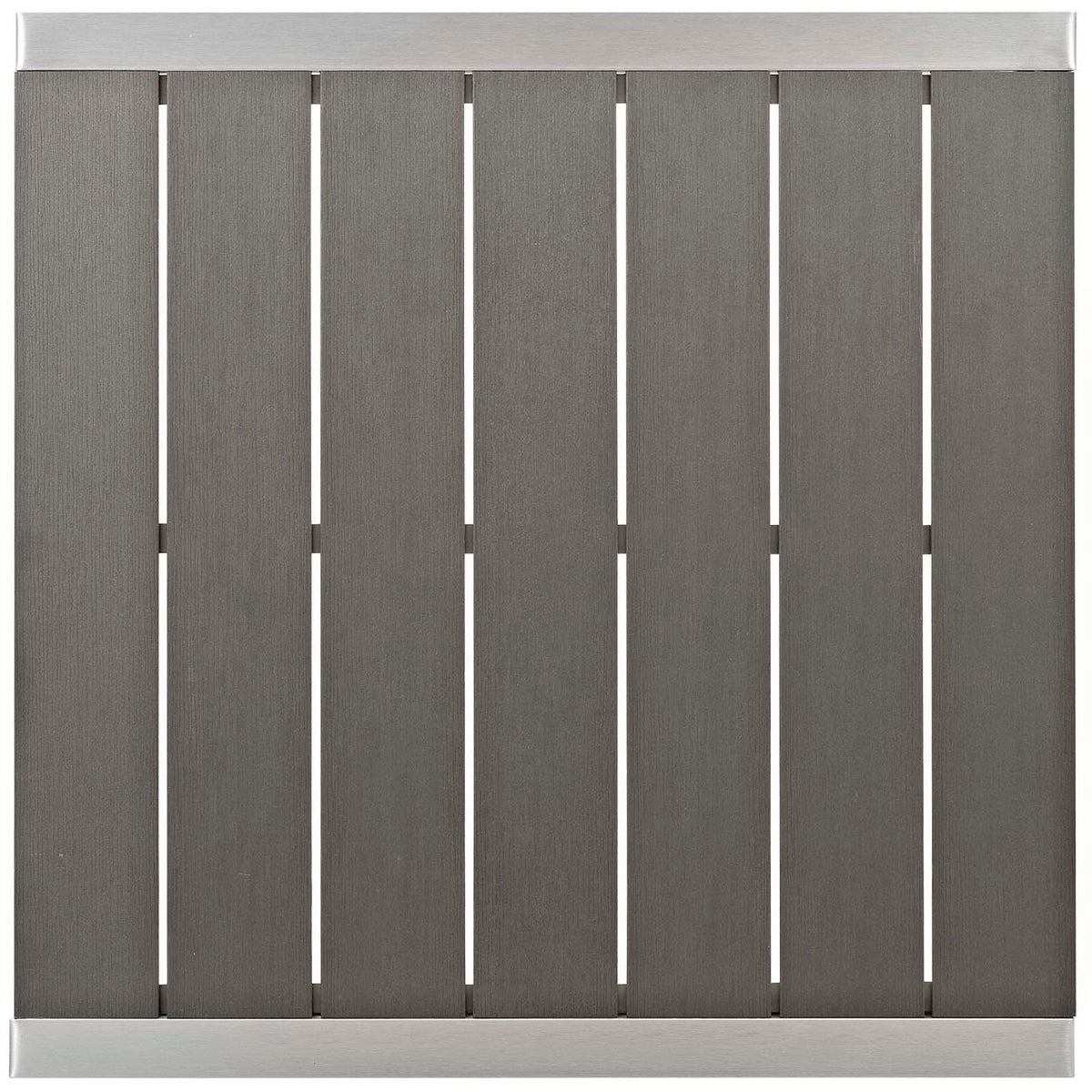 Shore 3 Piece Outdoor Patio Aluminum Pub Set panel detail gray slats with brushed rails on Tampa Home & Garden Store