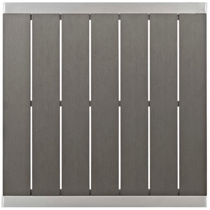 Shore 3 Piece Outdoor Patio Aluminum Pub Set panel detail gray slats with brushed rails on Tampa Home & Garden Store