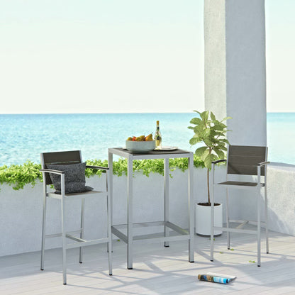 Shore 3 Piece Outdoor Patio Aluminum Pub Set by Modway - bar-height table with two stools, gray aluminum on Tampa Home & Garden Store